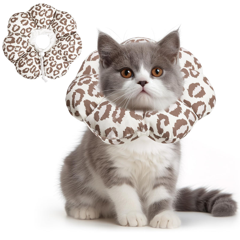 ComSaf Cat Cone Collar Soft - E Cat Collar Cones to Stop Licking After Surgery, Recovery Elizabethan Collar for Cats, Soft Cat Cone for Small Cats Kitten, Waterproof & Lightweight, Brown Leopard, S S (Neck:5.5-9 in)