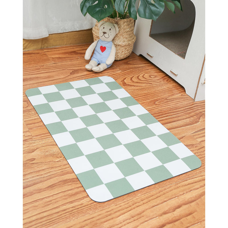 Ralxion Checkered Dog Feeding Mat, Absorbent Mats for Dog Food and Water Bowl, Dispenser, Retro Modern Aesthetic Sage Green Checkerboard Pet Placemat for Dogs, Cats, Puppy Accessories, 12" X19” Sage Checkered 12*19 - PawsPlanet Australia