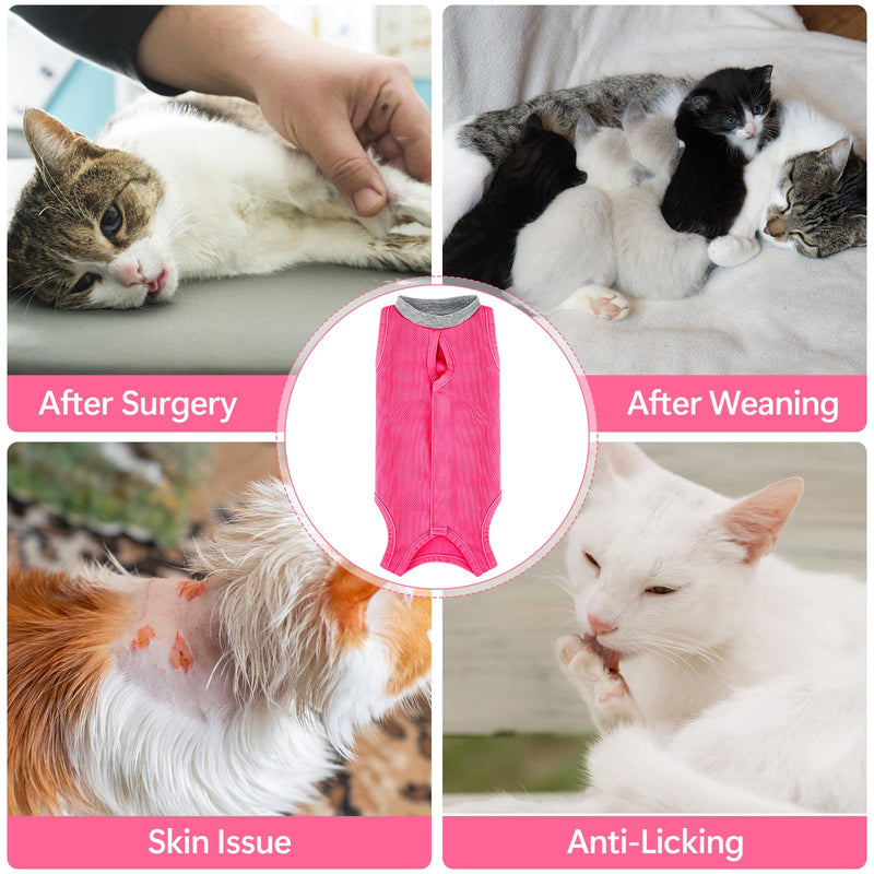 Coppthinktu Cat Recovery Suit Cat Onesie After Surgery, Breathable Cat Surgery Suit for Female Spay/Neuter, Kitten Surgical Recovery Body Suit Cone Alternative for Abdominal Wounds Rose Red Medium