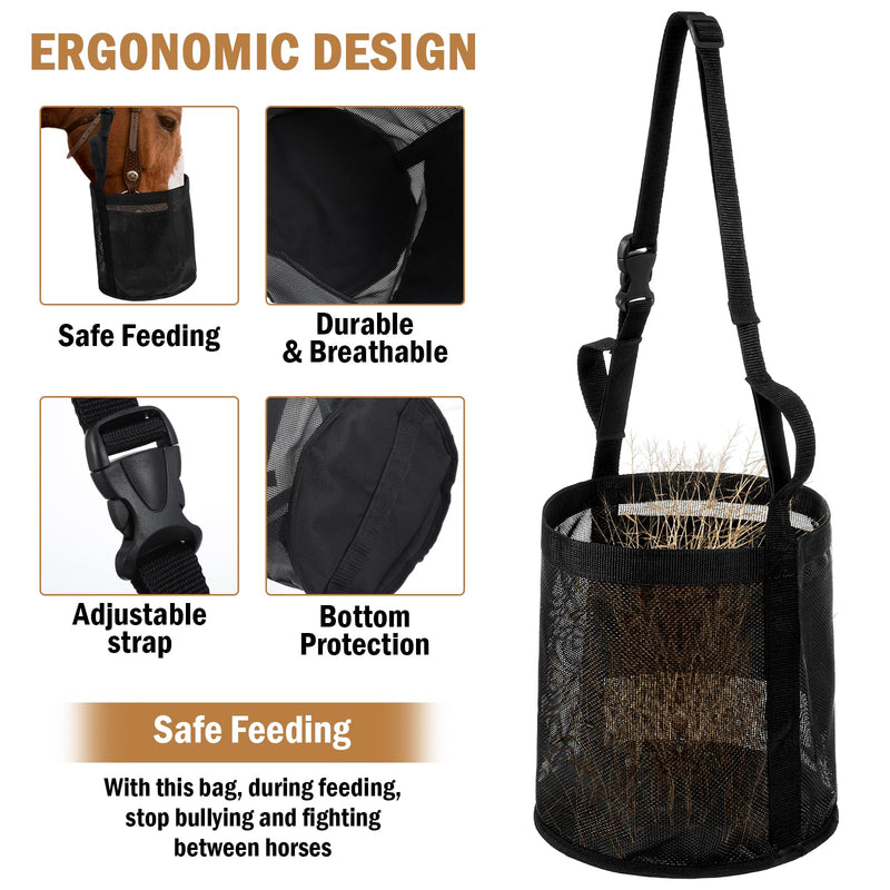 2 Pcs Horse Feed Bag Comfort Breathable Mesh Feed Bucket Heavy Duty Feed Bag with Adjustable Strap and Waterproof Bottom for Horse Feeding Supplies Muzzle Feed Bag, Medium (Black) - PawsPlanet Australia