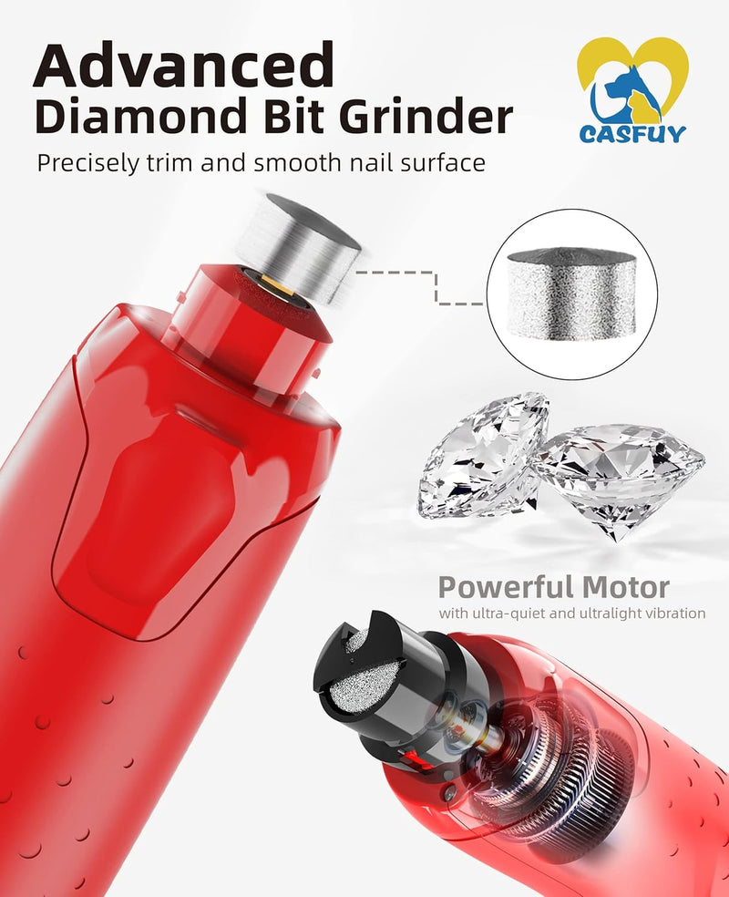 LAKWAR Upgraded 6 Speed Dog Nail Grinder with 2 LED Lights, Quiet Painless Powerful Pet Nail Trimmer for Dogs, Electric Nail File for Cats and Large Small Red - PawsPlanet Australia