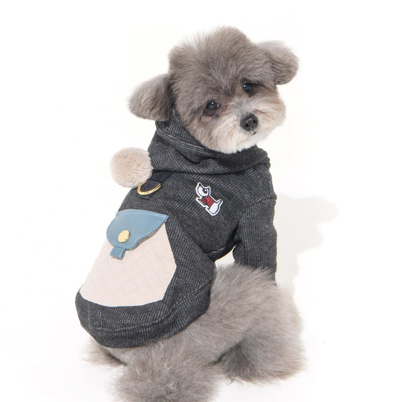 Puppia Benoit Cute Winter Hooded Shirts with Integrated Harness for Small and Medium Dogs, Dark Grey, Medium - PawsPlanet Australia