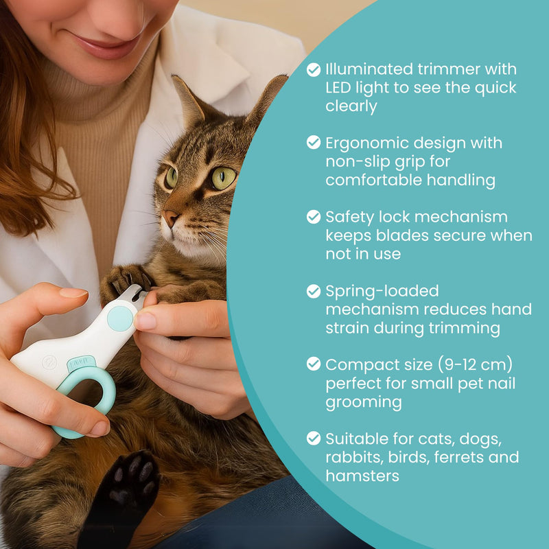 LED Pet Nail Clipper with Safety Guard for Cats & Small Dogs - Claw Trimmer with Light for Nail Bloodline - Razor Sharp Blades for Kitten Bunny Rabbit Bird Ferret Guinea Pig Hamster - PawsPlanet Australia