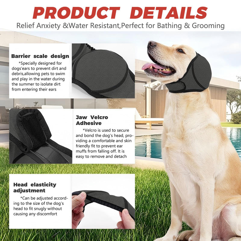 Dog Ear Protectors,Waterproof Dog Ear Defenders,Adjustable Dogs Ear Muffs Noise Protection Dogs Ears Cover,Ears Shower Cap Pet Snood Ears Covers for Bath Grooming Swimming (Gray, M) Gray