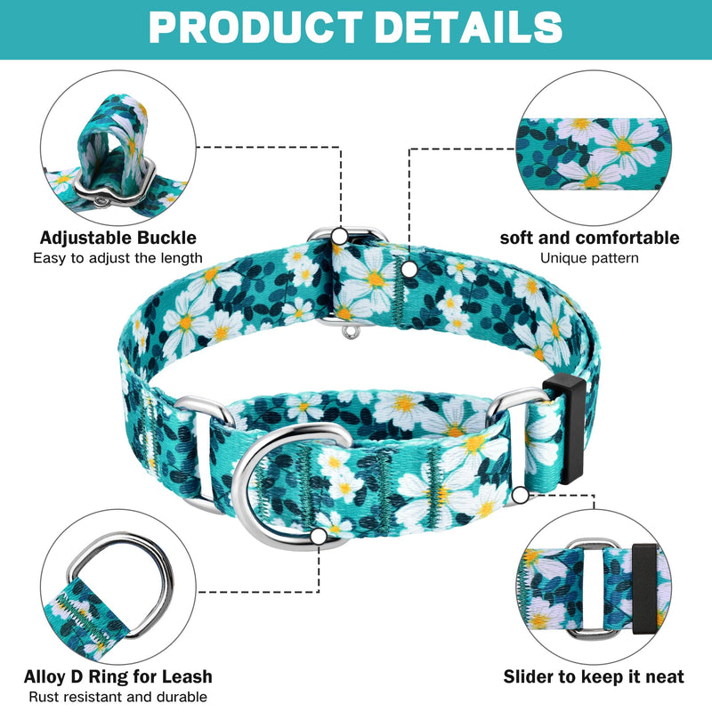 Hikiko Martingale Collar for Dogs with No Buckle Floral Daisy Dog Collars Soft Nylon No Pull Dog Collar for Large Dogs,Green Flower,L Green Flower - PawsPlanet Australia
