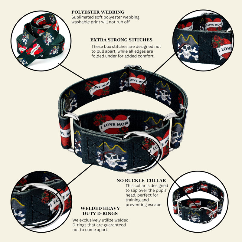 Country Brook Petz - HossFit Jr Wide Martingale Dog Collar - Attitude Collection Featuring Untamed Designs (I Love Mom, Medium) Medium (Pack of 1) I Love Mom - PawsPlanet Australia