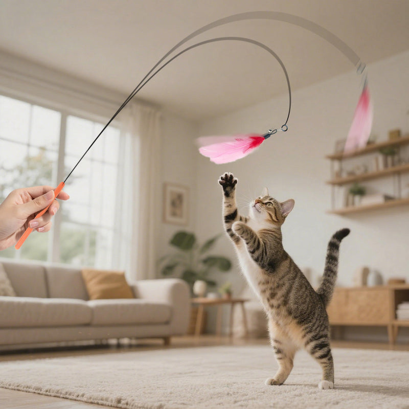 Cat Feather Wands with Replacement Feathers, Interactive Wand Toys, Feathers & Bell, Teaser Wand for Kittens and Adult Cats, Indoor Play to Exercise - PawsPlanet Australia