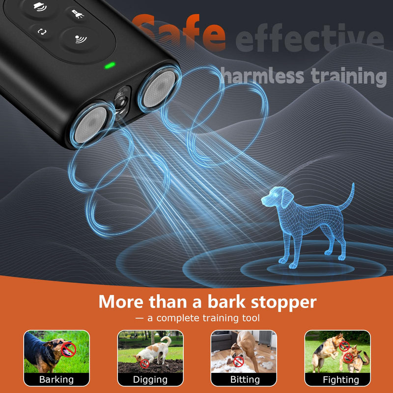 Dog Bark Deterrent Devices, Anti Barking Device for Dogs with Dual Emitters, 35 ft Range, LED Flashlight, Rechargeable Handheld Trainer, Safe & Effective, Stop Neighbors Dog - PawsPlanet Australia