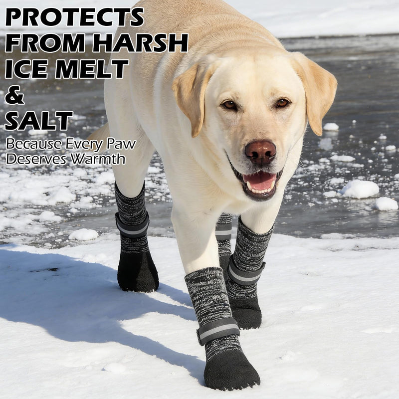 EXPAWLORER Anti Slip Dog Socks to Prevent Licking Paws, Shoes for Winter Snow, Boots & Paw Protectors with Grippers, Waterproof Booties for Hardwood Floors for Small Medium Large Senior Dogs Black L - PawsPlanet Australia