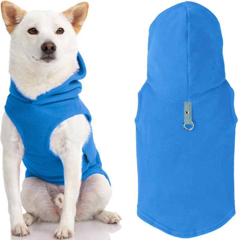 Gooby Fleece Vest Hoodie Dog Sweater - Blue, Large - Warm Pullover Dog Hoodie with O-Ring Leash - Winter Hooded Small Dog Sweater - Dog Clothes for Small Dogs Boy or Girl, and Medium Dogs Large (Around 18-lb)