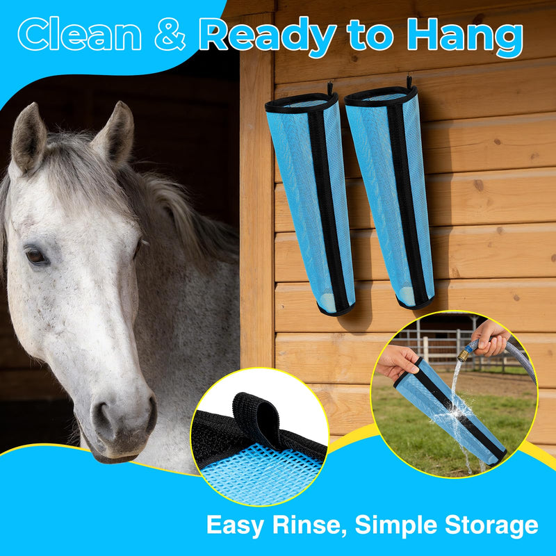 Fly Boots for Horses Set of 4 – Horse Fly Boots with Anti-Sag Stays & Breathable Mesh, Reduces Stomping & Fatigue, Curved-Edge Design for Natural Motion, Comfort Fit for Medium to Large Horses Blue