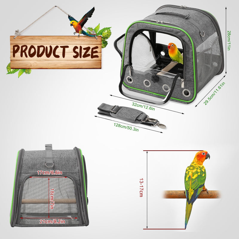 Suertree Upgraded Small Bird Carrier, Lightweight and Portable Travel Bird Cage with Stand and Easy Clean Tray, Parrot Parakeet Cockatiels Bird Travel Cage Grey - PawsPlanet Australia