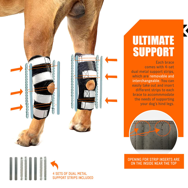 NeoAlly - 3-in-1 Long Rear Leg Hock Brace, Dog Leg Brace for Rear Leg with Rigid & Spring Inserts, Hock and Ankle Support, Dog Leg Sleeve with Reflective Straps, XL, 1 Pair X-Large