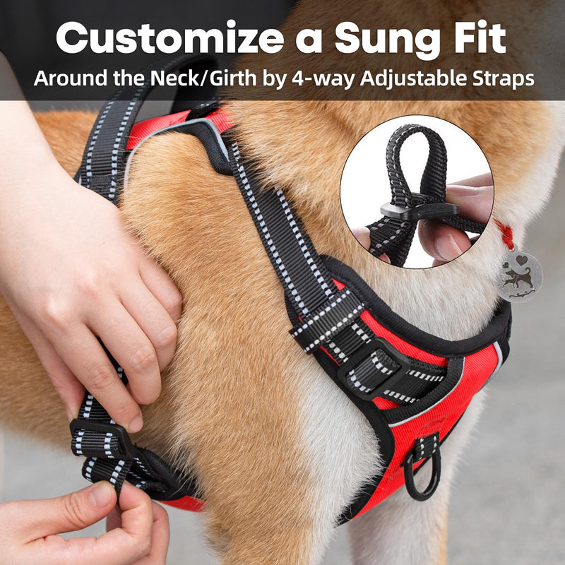 PoyPet No Pull Dog Harness, Reflective Vest Harness with 2 Leash Attachments and Easy Control Handle for Small Medium Large Dog(Red,S) S Red