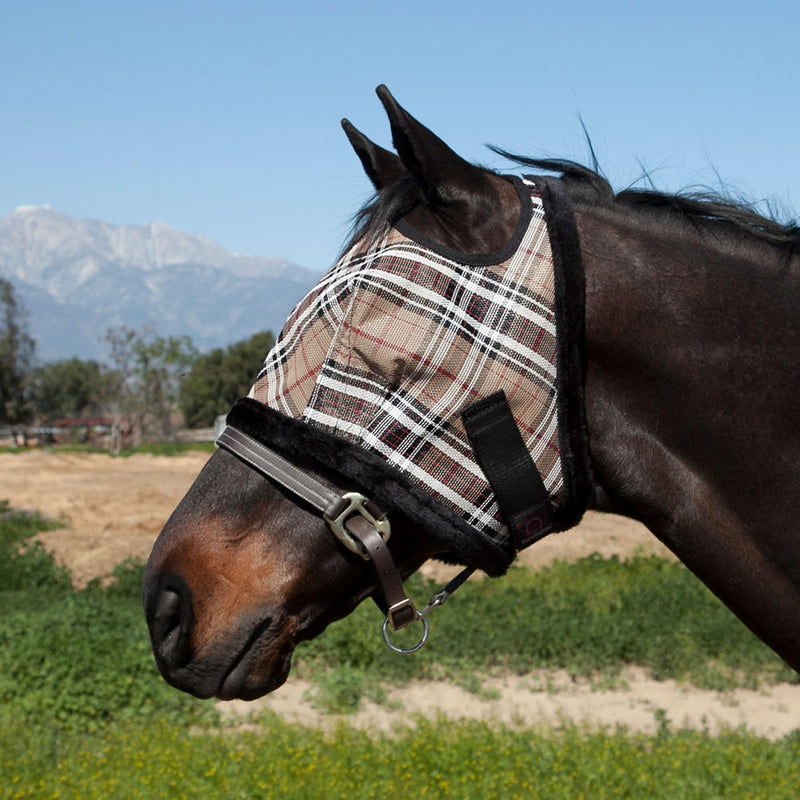 Kensington Fly Mask with Fleece Trim for Horses — Protects Face and Eyes Helps Block Sun Rays While Allowing Full Visibility — Breathable and Non Heat Transferring Large 121 - Deluxe Black - PawsPlanet Australia