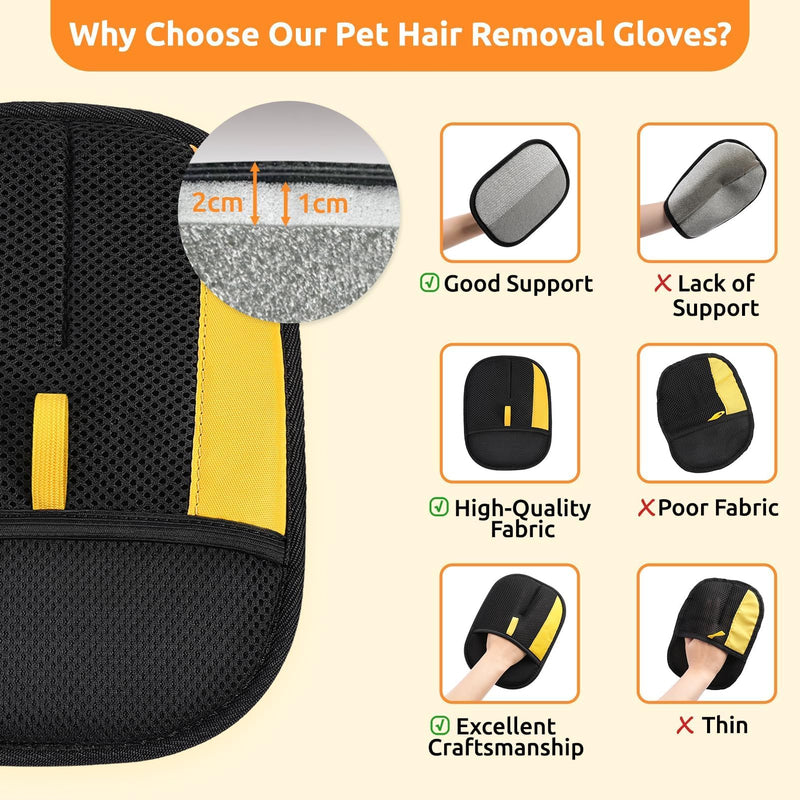 SAWMONG Pet Hair Removal Glove, 2Pcs Cat & Dog Reusable Pet Hair Remover Gloves 2025 New Upgrade, Grooming Pet Hair Remover Tool Black - PawsPlanet Australia