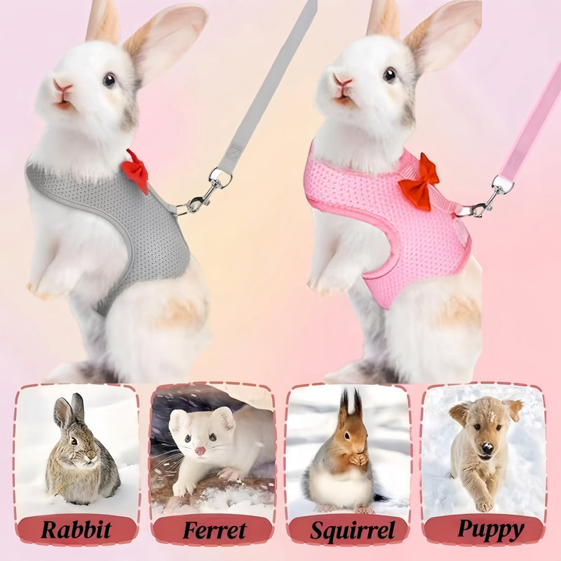 2 Pack Adjustable Bunny Rabbit Harness and Leash Set Breathable Mesh Vest Harness for Rabbits Kitten Ferret Puppy Small Pets Walking Supplies-Grey&Pink,S - PawsPlanet Australia
