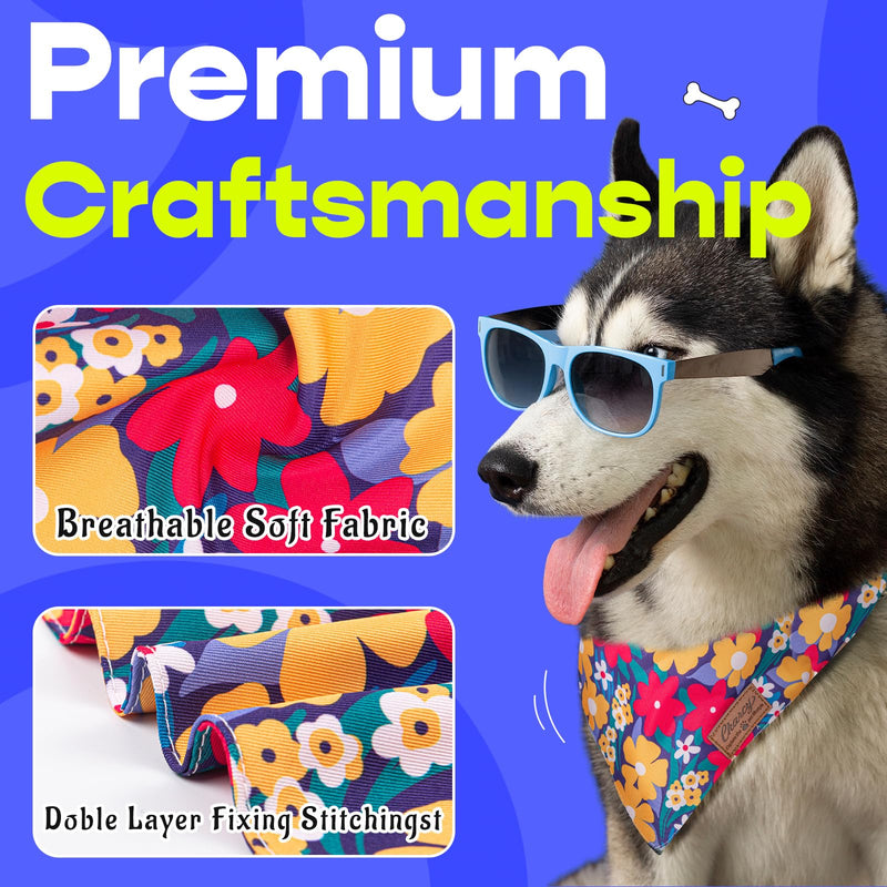 Charcy Dog Bandanas 4 Pack, Fall Dog Bandana Boy Girl for Holiday Birthday, Adjustable Durable Dog Scarf, Unique Design - Ink Flower XL X-Large - PawsPlanet Australia