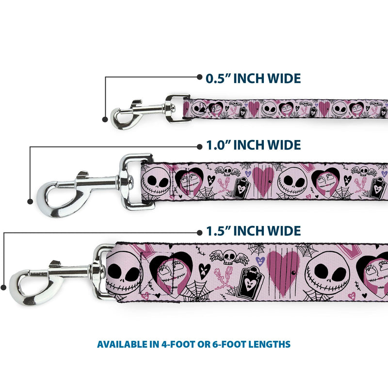Disney Pet Leash, Dog Leash, The Nightmare Before Christmas Jack and Sally Doodles Pink, 6 Feet Long 1.5 Inch Wide 6 Feet Long - 1.5" Wide - PawsPlanet Australia