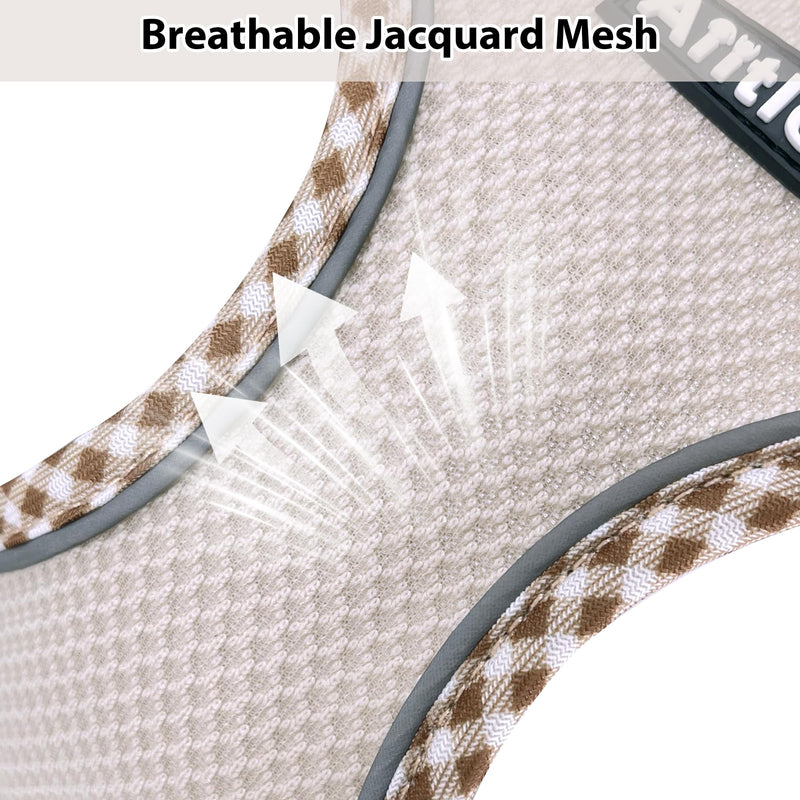 AIITLE Teacup Puppy Harness with Leash - Adjustable Soft Vest with Magic Tape & Reflective Safety Strips, Easy-Put-On for Poodles, Pomeranians - Gym, Hiking, Travel (Brown-Beige, S) Brown-Beige S(Chest: 13.5 - 15") - PawsPlanet Australia