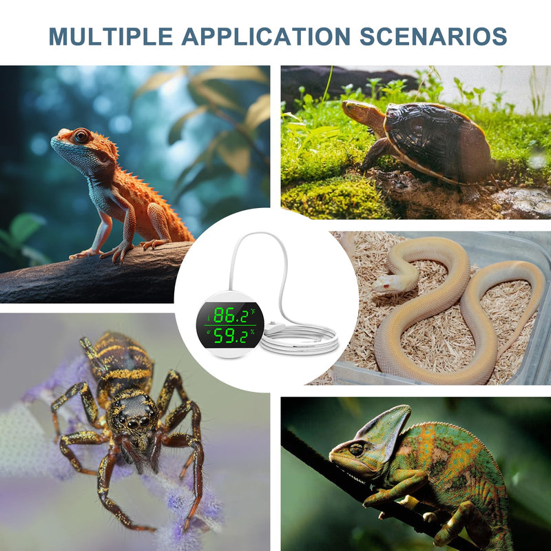 Reptile Tank Thermometer, USB Power Supply LED Digital Reptile Thermometer Hygrometer, 10s Refresh Speed, ±1.8℉ High Precision, Terrarium Thermometers for Reptile (Power Plug not Included) - PawsPlanet Australia