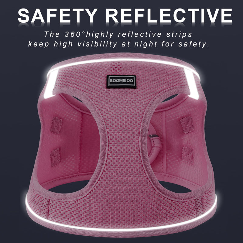 BOOMIBOO Dog Harness with Leash Set, No Pull Adjustable Reflective Step-in Puppy Pet Vest Harnesses for Small Medium Large Dogs and Cats,Pink XS XS(Chest:12"-14") Pink - PawsPlanet Australia