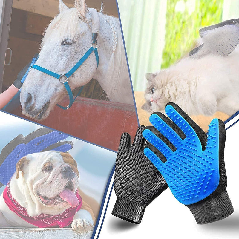 Pet Grooming Glove Hair Remover Brush Gentle Deshedding Efficient Pet Mitt Pet Massage Gloves Left & Right Hand Draw Dogs Cats Horses Long Short Fur (1Pair Left & Right Hand (Blue)) Blue - PawsPlanet Australia