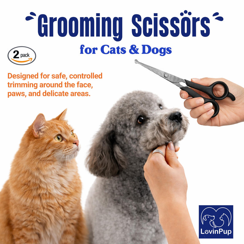 Dog Grooming Scissors Set – Rounded Tip Pet Grooming Shears for Safe Facial and Body Trims – Sharp, Stainless Steel Blades for Smooth Cutting – 2-Pack Pet Grooming Scissors for Dogs and Cats - PawsPlanet Australia