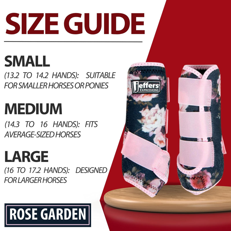 Jeffers Expression Protective Horse Boots 1 Pair, Rose Garden - Safe Neoprene Leg Guards, Comfortable Fit, Durable Strap Closures, Front & Hind Support, Accessories for Travel & Riding - Medium