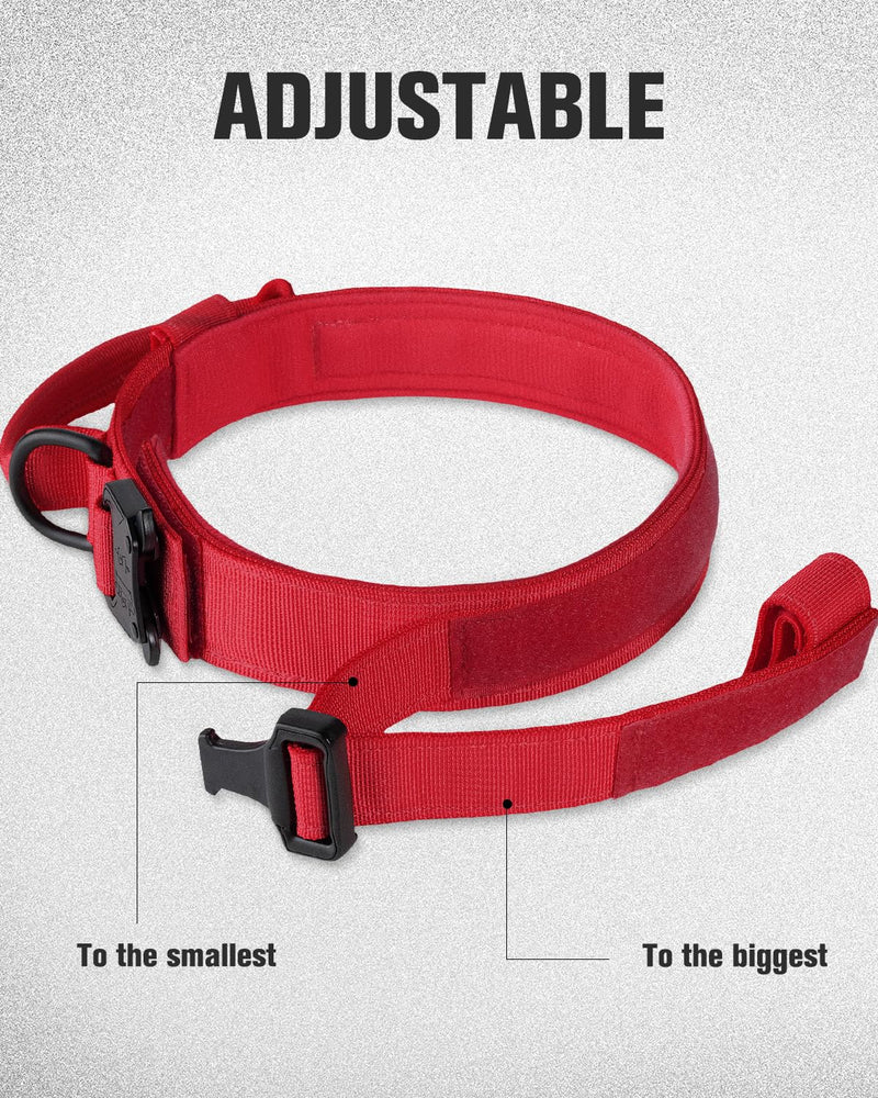 Joytale Tactical Dog Collar(17"-21") and Dog Leash Set, Shock Absorbing Bungee Dog Leash and Adjustable Strong Dog Collar with Handle for Large Dogs(Red, L)