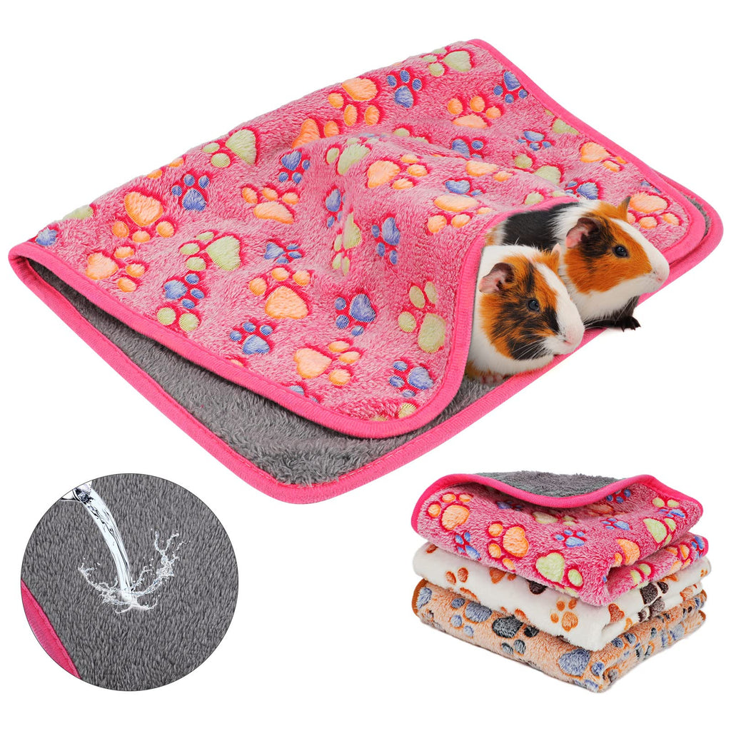 YUEPET Waterproof Guinea Pig Blankets Washable 3 Pack Small Animal Fleece Cage Liners Pet Soft Sleep Mat Pad Cover Warm Flannel Throw for Hamster Guinea Pig Rabbit Chinchilla Hedgehog Ferret 23"×16" S-23"×16" White+pink+coffee