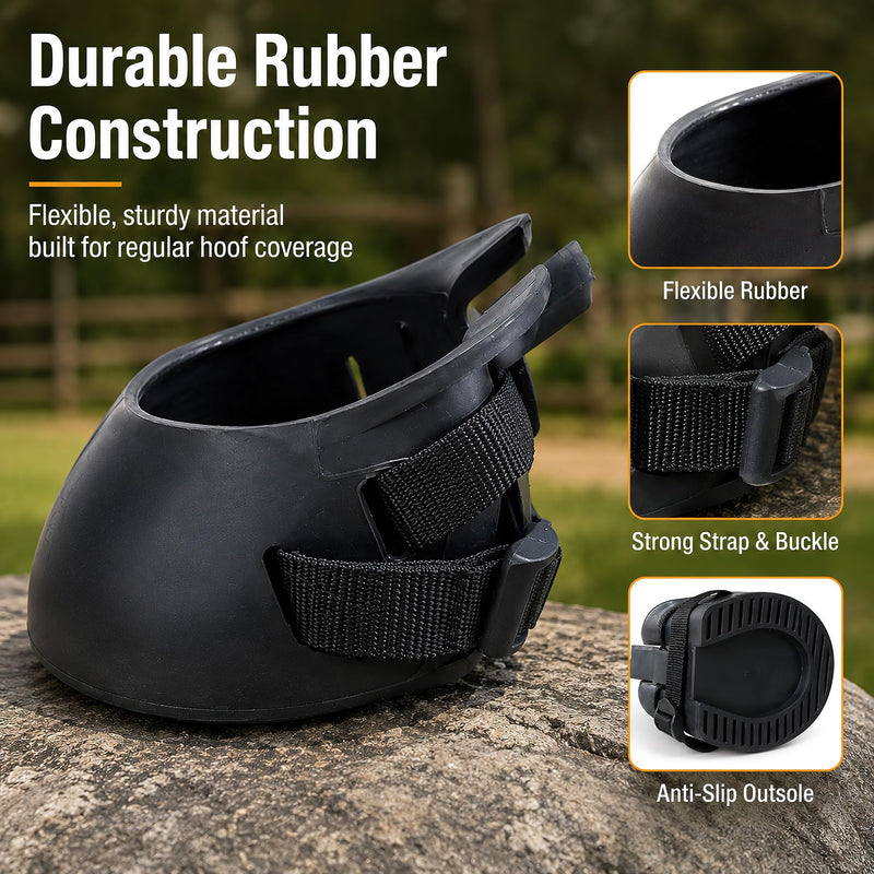 2 Pack Horse Hoof Boots, Durable Rubber Hoof Protectors for Horses Slip-On Protective Hoof Covers for Riding Training and Hoof Care (L)