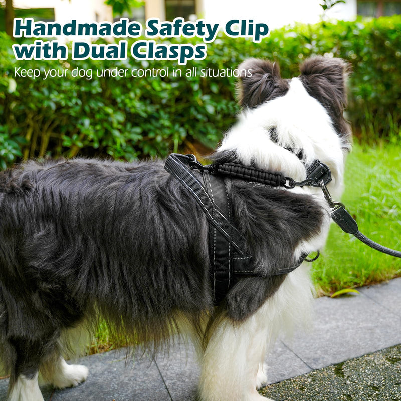 PetBonus Dog Collar Safety Clip, Handmade Backup Safety Strap for Dog Harness, Prong, Pinch Collar, Double Ended Clasp Leash Connector (Black) Black - PawsPlanet Australia