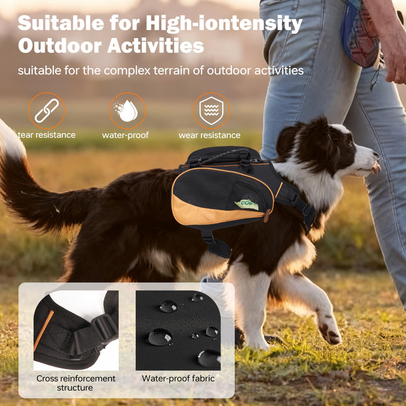 Dog Backpack Harness with Non-Slip Handle, Height-Adjustable Side Pockets Tactical Saddle Bag for Dogs, Lightweight Backpack for Dogs Hiking Walking Training, D-Ring Leash Attachment(75-100LB) Large - PawsPlanet Australia