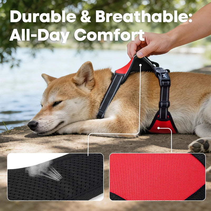 PoyPet No Pull Dog Harness, Reflective Vest Harness with 2 Leash Attachments and Easy Control Handle for Small Medium Large Dog(Red,S) S Red