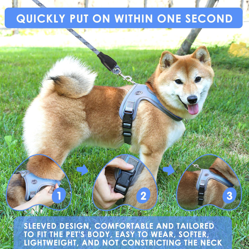Dog Harness, No Pull Saddle Style pet Harness,Soft Ventilate Mesh, Adjustable, Reflective - for Medium, Small Dogs and Cats - Easy Walk Harness with 2 D-Rings (Blue, XS) Blue - PawsPlanet Australia
