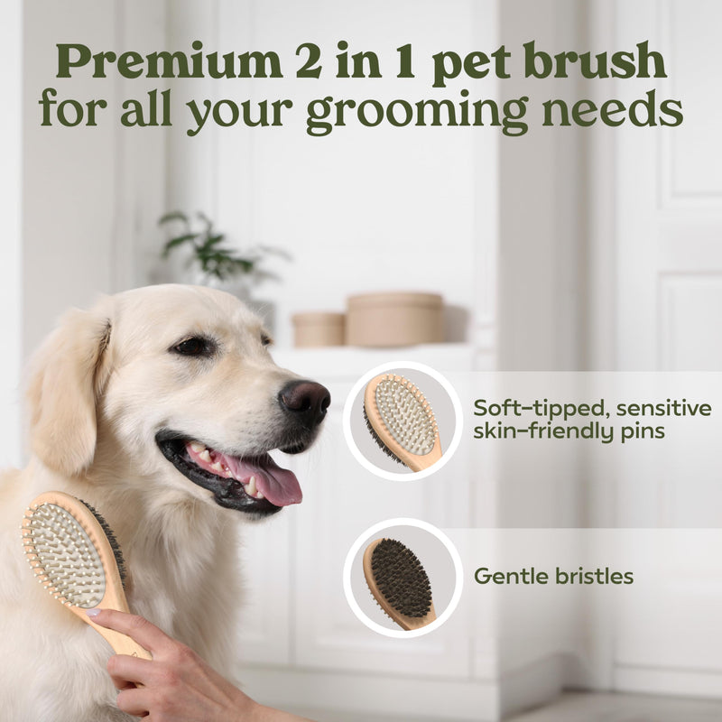 PAWFUME 2-in-1 Cat & Dog Brush – Sculpt Salon-Soft Coats in Minutes – Rubber-Tipped Pins, Smooth Tangles, Wood-Handle Comfort, & Gently Massages Skin – Doubles as a Cat Brush for All Breeds - PawsPlanet Australia