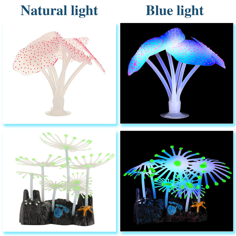 57 Pieces Glowing Fish Tank Decorations Plants with Simulation Glowing Silicone Coral Glowing Jellyfish Lotus Leaf Changeable Green Sea Anemone Luminous Stones for Aquarium Fish Tank Glow Ornament - PawsPlanet Australia