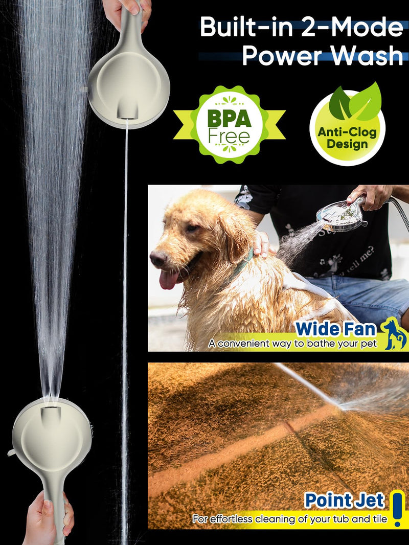 Pavezo® High Pressure Shower Head Handheld 5" Large, 10-mode Portable Detachable Shower Head with Hard Water Filter, Extra Long 60" SS Hose, Anti-clog & Powerful to Clean Tile & Pets, Brushed Nickel O Brushed Nickel - PawsPlanet Australia