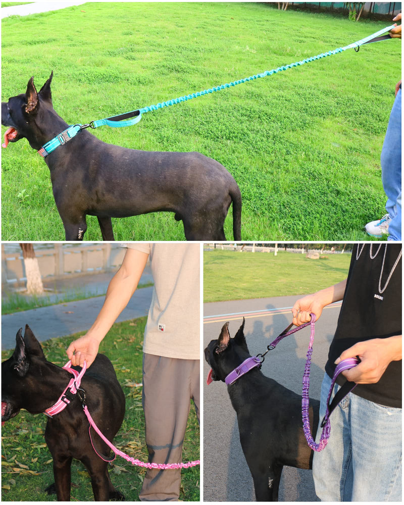 AUBELL Tactical Dog Collar and Leash Set, Reflective Adjustable Heavy Duty Military K9 Collars with Handle and Metal Buckle for Large Dogs, with Airtag Case and 2 Patches(Teal,L) L(17"-20.5") Teal Set - PawsPlanet Australia