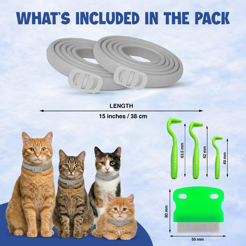 Cat Flea and Tick Collar (2 Pack) – Natural Waterproof Flea Collar for Cats & Kittens with 8 Month Protection Adjustable Cat Flea Collar Includes Tick Removal Tools & Flea Comb - PawsPlanet Australia