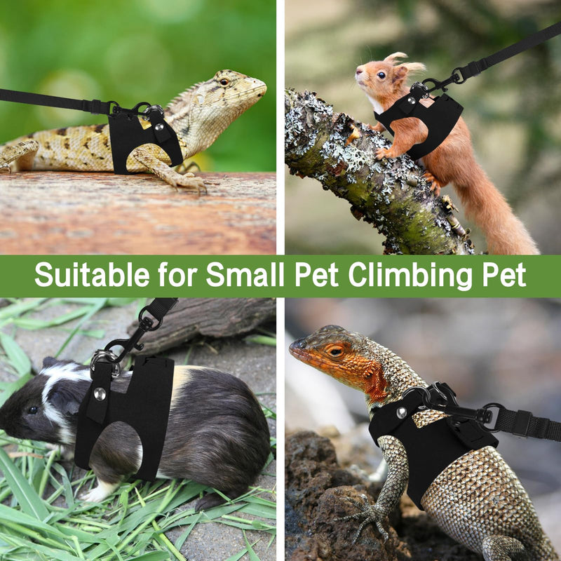 Bearded Dragon Harness Leash Set 3 Size Adjustable Lizards Training Walking Leather Vest Escape-Proof Traction Rope for Outdoor Small Reptiles Animal Squirrels (Black) Black - PawsPlanet Australia