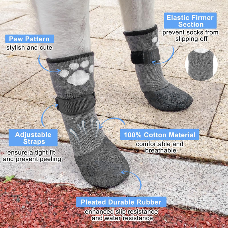 BEAUTYZOO 6 PCS Anti Slip Dog Boots & Paw Protectors to Prevent Licking on Hardwood Floors,Waterproof Dog Shoes for Small Medium Large Senior Dogs,Grip Socks for Winter Snow Booties Outdoor Walking, M Grey