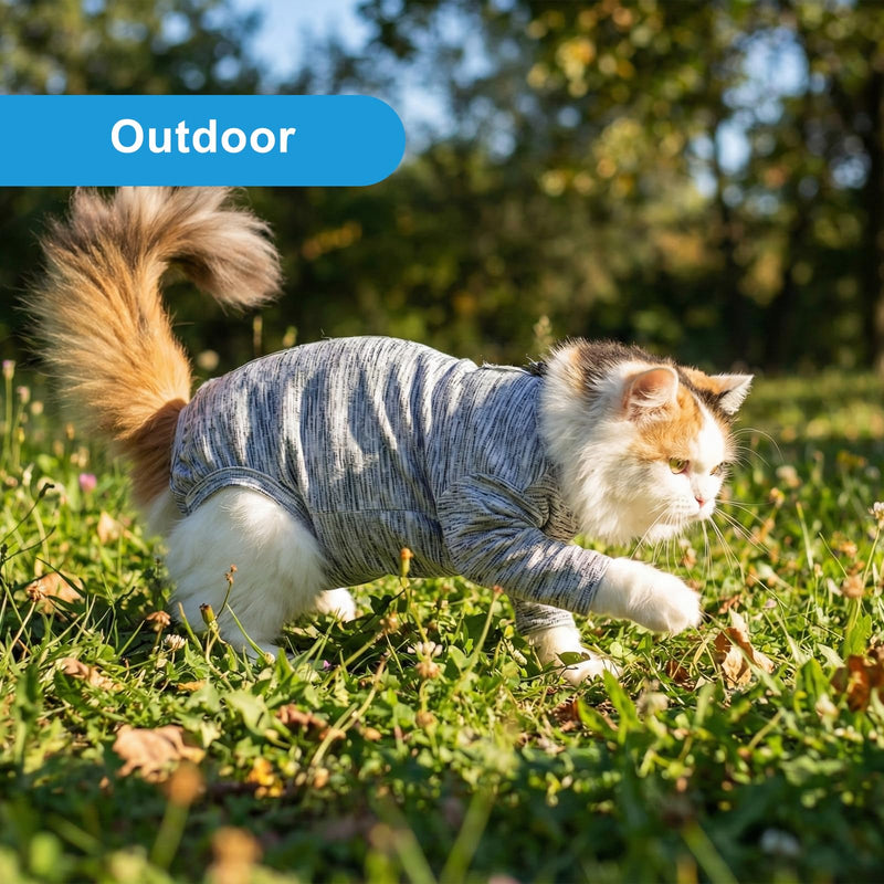 FEimaX Cat Recovery Suit for Spay Abdominal Wounds, Kitten Onesie Bodysuit with Zipper for Female and Male Cats After Surgery, Anti-Licking Pet Surgical Pajamas Long Sleeve Front Leg Prevent Shedding Black Small
