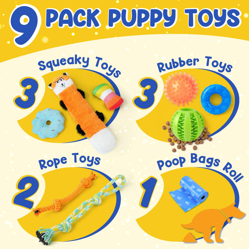 Puppy Toys for Boredom, 9 Pack Interactive Dog Toys for Small Dogs, Puppy Chew Toys for Teething with Rope Toys, Treat Ball and Cute Squeaky Toys - PawsPlanet Australia