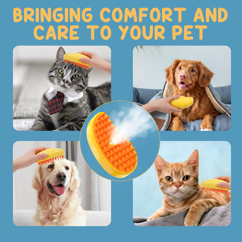 Steam Cat Brushes for Indoor Cats, Pet Steamer Brush for Massage Self Cleaning, Steam Dog Brush for Shedding, Pet Grooming Brush for Removing Knots and Loose Hair(Yellow) Yellow - PawsPlanet Australia