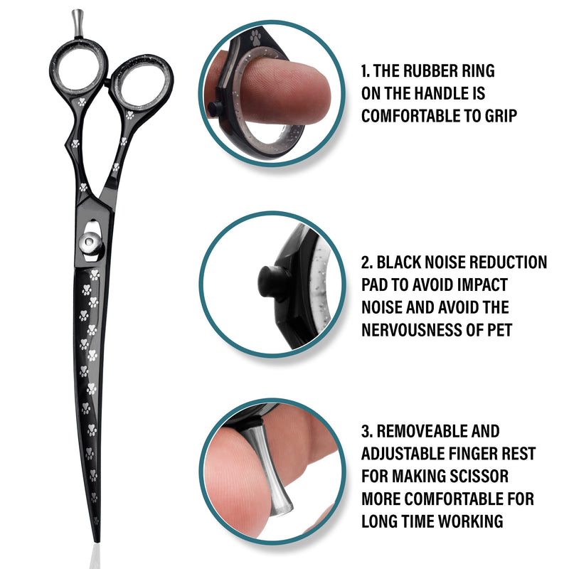 Pet Grooming Scissor Dog Blade scissor Pet Grooming Scissors Dog Hair Cutting Shears with Bag for Professional Right Hand Pet Groomer (Black Curved, 9.0") Black Curved 9.0" - PawsPlanet Australia