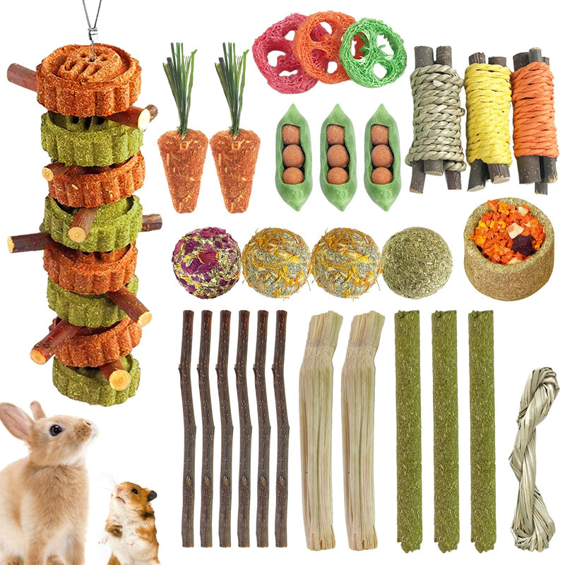 29PCS Bunny Chew Toys,Natural Timothy Hay Carrot Hamster Natural Treats and Chew Accessories for Rabbit Bunny Guinea Pig Hamster Gerbil and Other Small Animals Molar Snacks Style-1