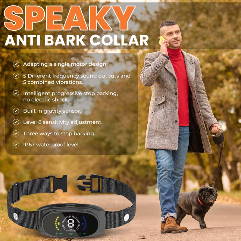 SPEAKY Bark Collar – No Shock Device for Small, Medium & Large Dogs – 8 Sensitivity Levels – Beep & Vibration – Smart Detection – USB-C Rechargeable – IPX7 Waterproof - PawsPlanet Australia