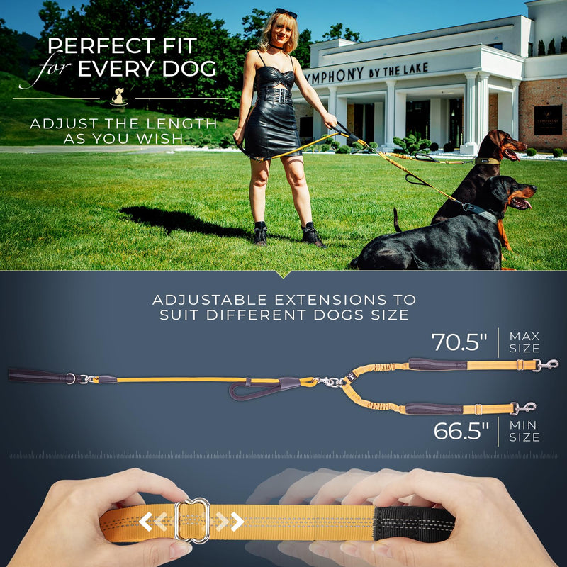 Premium Double Leash for Two Dogs – Shock Absorbing Anti Pull Double Lead for Medium & Large Breeds with Adjustable Dual Leash Attachment for 2 Dogs Adjustable Premium Black For 2 Medium/Large Dogs - PawsPlanet Australia